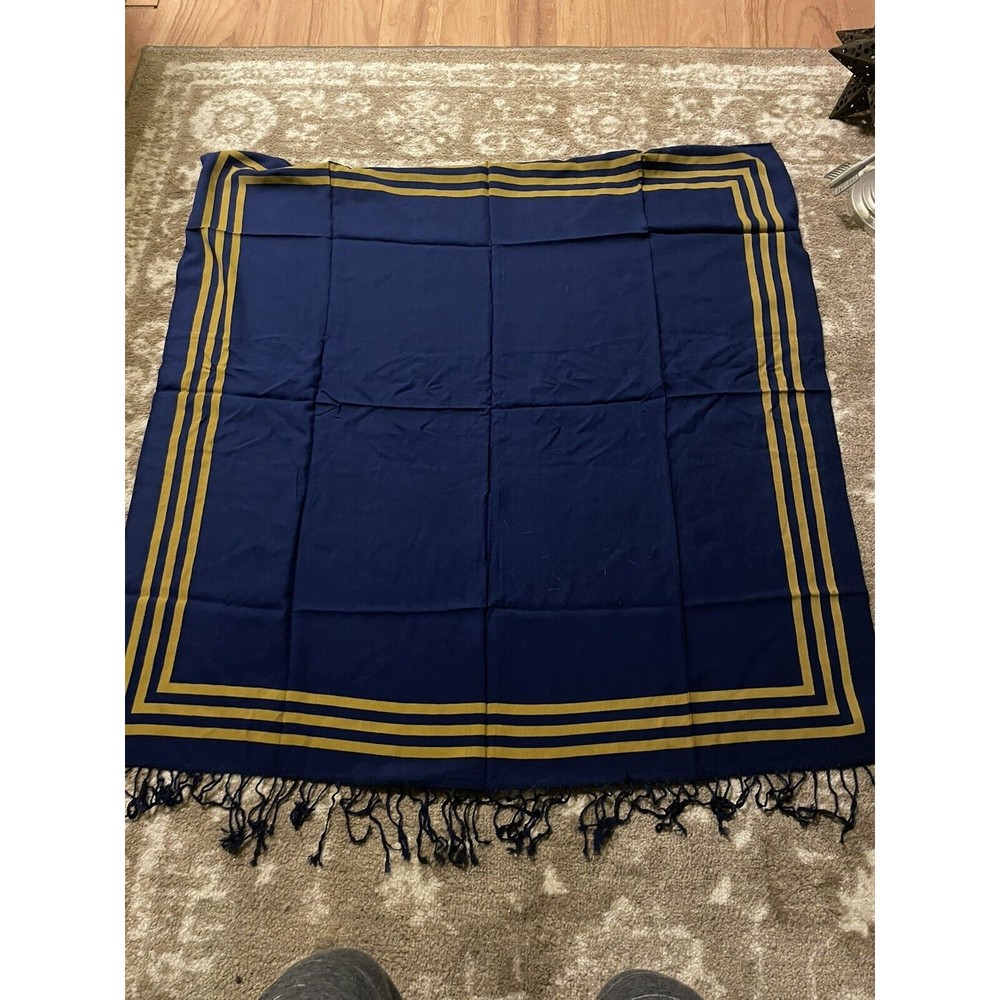COPY - Vintage Jean Paul Gaultier Shawl Scarf Wrap. "Le Male" Navy Blue/Yellow.